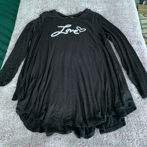 AnyBody Black Long Sleeve “Love” Tunic. SZ Large. Lightweight. Comfy!